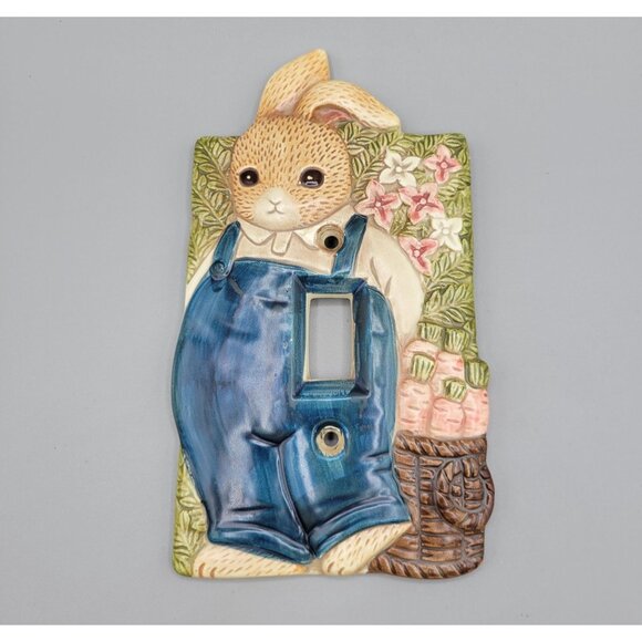 Takahashi Mr Mrs and Baby Bunnies Rabbits Light Switch Covers Ceramic Japan - Picture 3 of 8